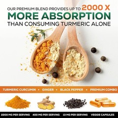Turmeric Curcumin with Ginger – 95% Curcuminoids 2600mg Max potency w BioPerine