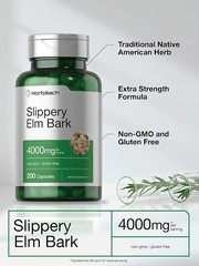 Slippery Elm Bark 4000 Mg Moose Elm Extra Strength Soothe GI Tract, 200 Capsules