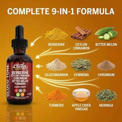 Berberine Supplement Liquid Drops with Ceylon Cinnamon Oil Bitter Melon Extract