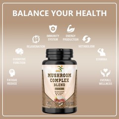 Mushroom Complex Supplement Capsules Mushrooms Lions Mane, Reishi, Turkey Tail