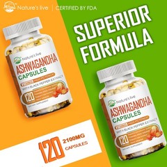 Organic Ashwagandha 1200mg Capsule with Black Pepper For Daily Stress & Mood