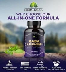 HERBALICIOUS GABA L-Theanine with Magnesium, Nervous System Support, 120 Caps