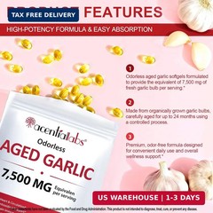 Odorless Garlic 7500Mg per Servings, 300 Softgels | 2 Years Aged Garlic Extra…