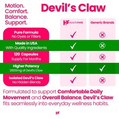 Healthfare Devils Claw 2600mg 120 Caps Supports inflammation Back Joint Pain USA