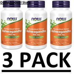 3 PACK – NOW Foods Ashwagandha Standard Extract 450 mg, 90 Veg Caps (Total 270)