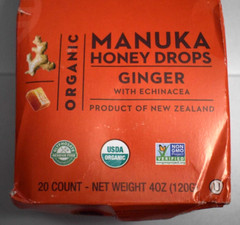 Wedderspoon Organic Manuka Honey Drops Ginger with Echinacea 4 oz For Dry Throat