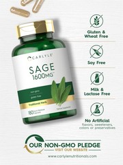 Sage Supplement | 1600mg | 180 Capsules | Non-GMO, Gluten Free | by Carlyle