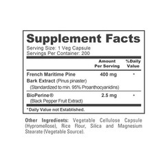 NusaPure French Maritime Pine Bark Extract 400mg per Veggie Caps 200-Day