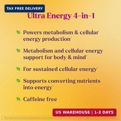 Natrol Ultra Energy 4-in-1 Blend 1000mcg B12, Vitamin B Complex, Vitamin D, CoQ1