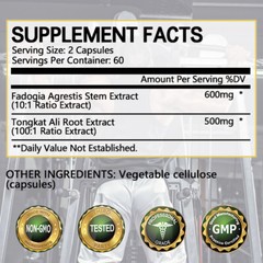 Fadogia Agrestis 600 Mg (Max Strength) Stem 10:1 Extract 30 To 120 Capsules