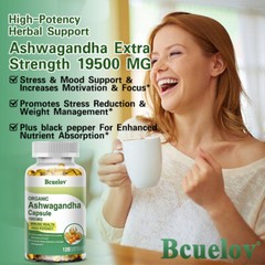 Organic Ashwagandha Capsules 1950mg 30 To 120 Capsules with Black Pepper