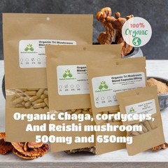Organic Tri Mushroom Blend, Cordyceps Chaga and Reishi Mushrooms 500mg and