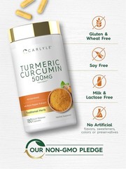Turmeric Curcumin with Bioperine | 500 mg | 180 Capsules | by Carlyle