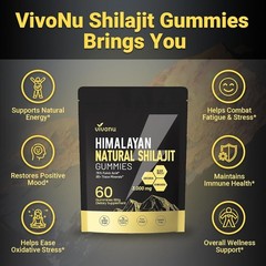VivoNu Himalayan Shilajit Gummies 3000mg, Ashwagandha, Fulvic Acid, 60 Count