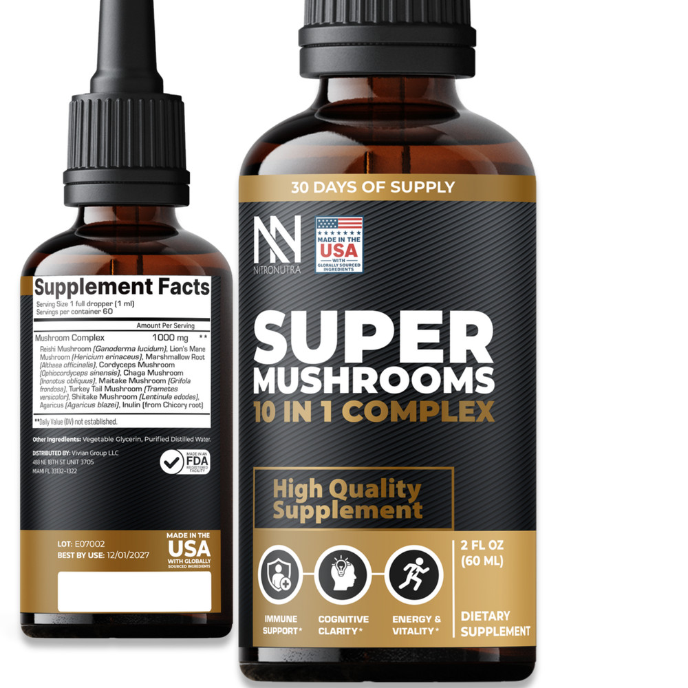 Lions Mane Cordyceps Shiitake Mushroom Drops 2oz Brain Memory Focus Energy