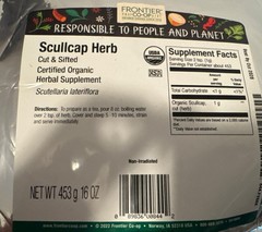 Organic Scullcap Herb, Cut & Sifted, 16 oz 453 g Exp 12/2028-New-US Seller