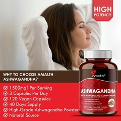 Organic Ashwagandha Root Powder 1500mg Capsules – 120 Count Stress Supplement