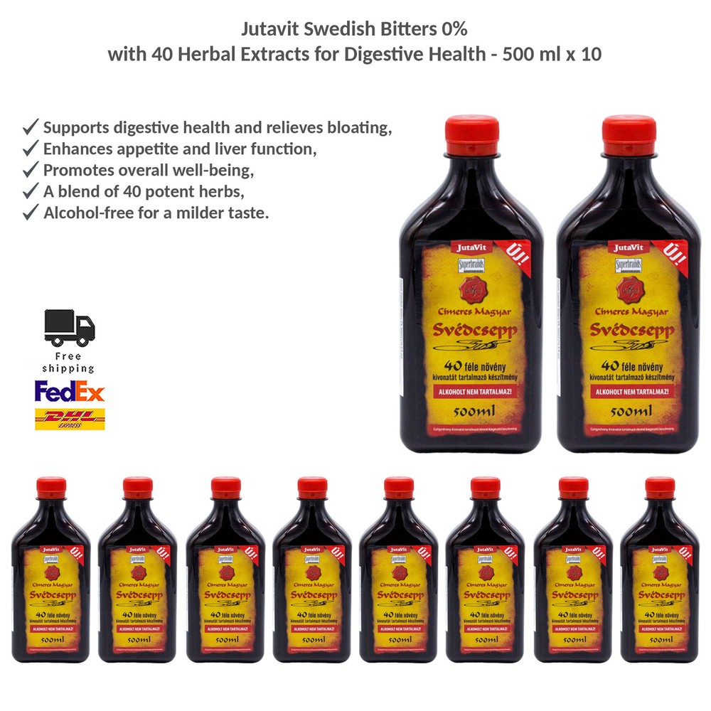 Jutavit Swedish Bitters with 40 Herbal Extracts 0% for Digestive Health 10x500ml