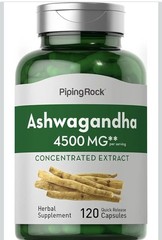 PipingRock Ashwagandha 4500mg Concentrated Extract 120 Capsules Gluten Free