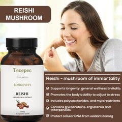 Reishi Mushroom Extract 500mg Pure Organic Strong Capsules (Ganoderma Lucidum)
