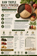 Raw Triple Maca Powder Red White Black Lepidium meyenii Herbal Powder | Fresh