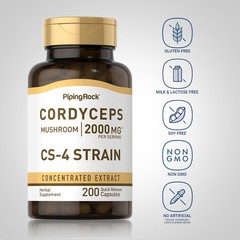 Cordyceps Mushroom | 2000mg | 200 Capsules | CS-4 Strain | by Piping Rock