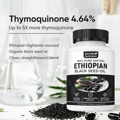 Ethiopian Black Seed Oil Softgels |4.64% Thymoquinone |Gluten-Free, 60 capsules
