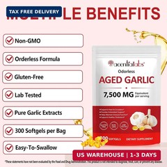 Odorless Garlic 7500Mg per Servings, 300 Softgels | 2 Years Aged Garlic Extra…
