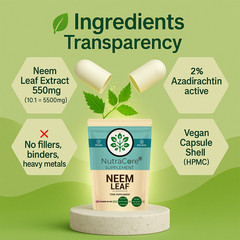 NEEM LEAF 5500mg Capsules, (2%Azadirachtin) 100% Organic-Detox Immune Support
