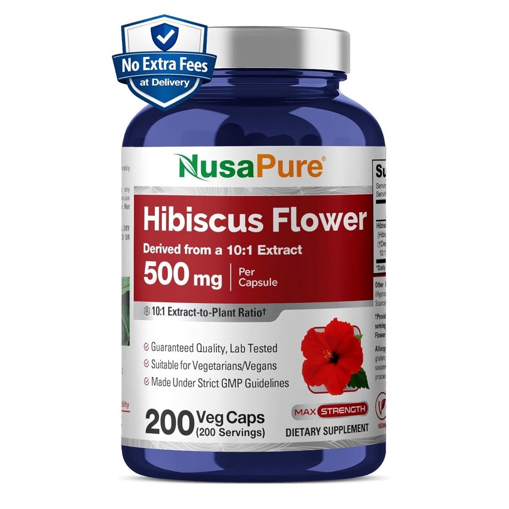 Hibiscus Flower Extract 10:1 500mg 200 Capsules (200 Servings) Non-GMO, Vegan