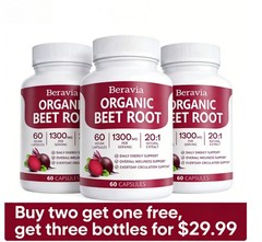 Purely Natural,60-Counts, 1~3 PACKS Beravia Organic Beet Root Capsules