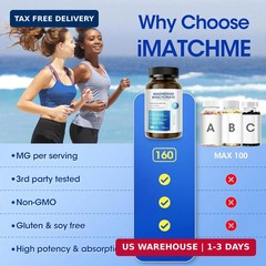 iMATCHME Magnesium Bisglycinate 100%, Magnesium Supplement Support to Sleep & Ca