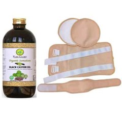 Castor Oil Pack 4 piece (Organic Cotton) with Organic Jamaican Black Castor Oil