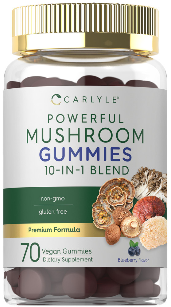 Mushroom Gummies | 70 Vegan Gummies | 10-in-1 Blend | Non-GMO | by Carlyle