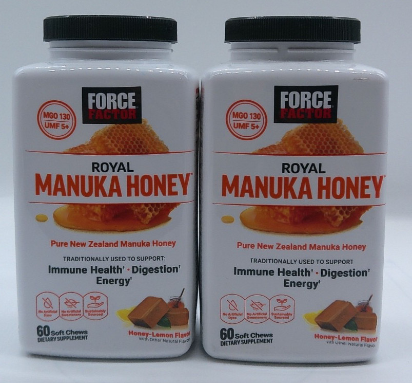 2Pk- Force Factor Royal Manuka Honey, 120 Total Soft Honey-Lemon Chews, Exp 3/27