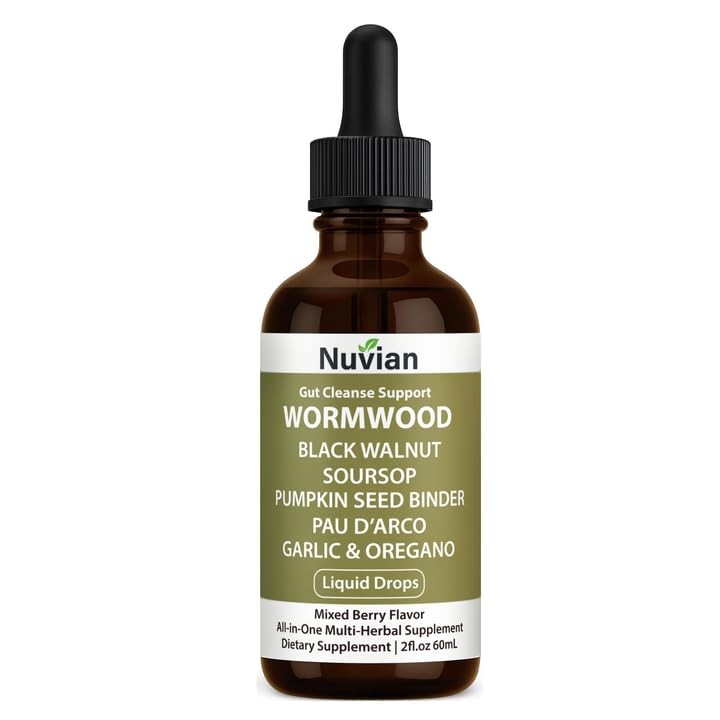 NUVIAN Wormwood Gut Cleanse Liquid Drops 2 fl oz Black Walnut Clove Soursop Dige