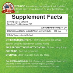 Odorless Aged Garlic, 500 Softgels – Enhanced with MCT Oil – Fresh Allium Sativu