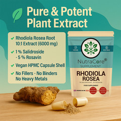 Rhodiola Rosea Capsule 6000mg-(1% Salidrosides & 5%Rosavin)-100% Natural-180Caps