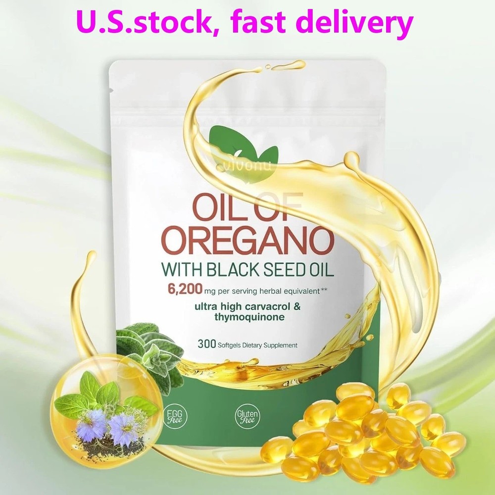 Oil of Oregano with Black Seed Oil Softgels 6200mg,High Carvacrol & Thymoquinone