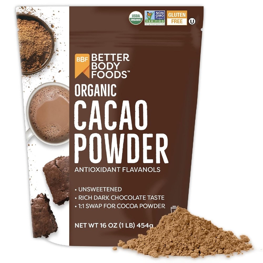 BetterBody Foods Organic Cacao Powder, Rich Chocolate 16 Ounce (Pack of 1)