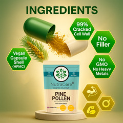Pine Pollen Capsule, 8000mg-(99% Cracked Cell)-Testosterone & Sleep Aid-180Caps