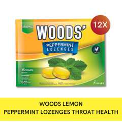 WOODS LEMON Peppermint Lozenges Sore Throat Health Freshens Breathing Relax 12X