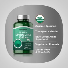 Organic Spirulina Tablets | 1000mg | 300 Count | Vegetarian | by Piping Rock
