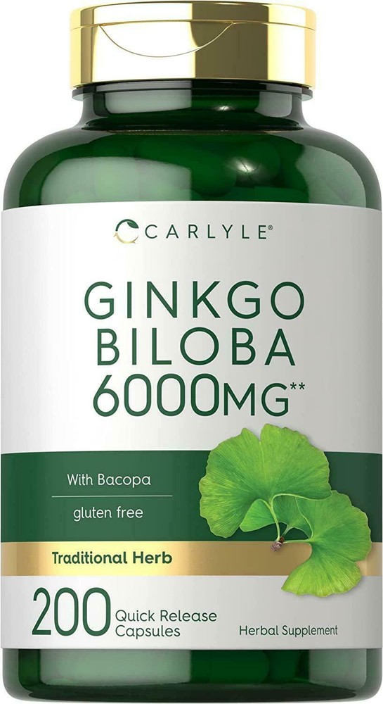 Ginkgo Biloba 6000 Mg Supports Healthy Brain Function Mental Alertness, 200 Caps