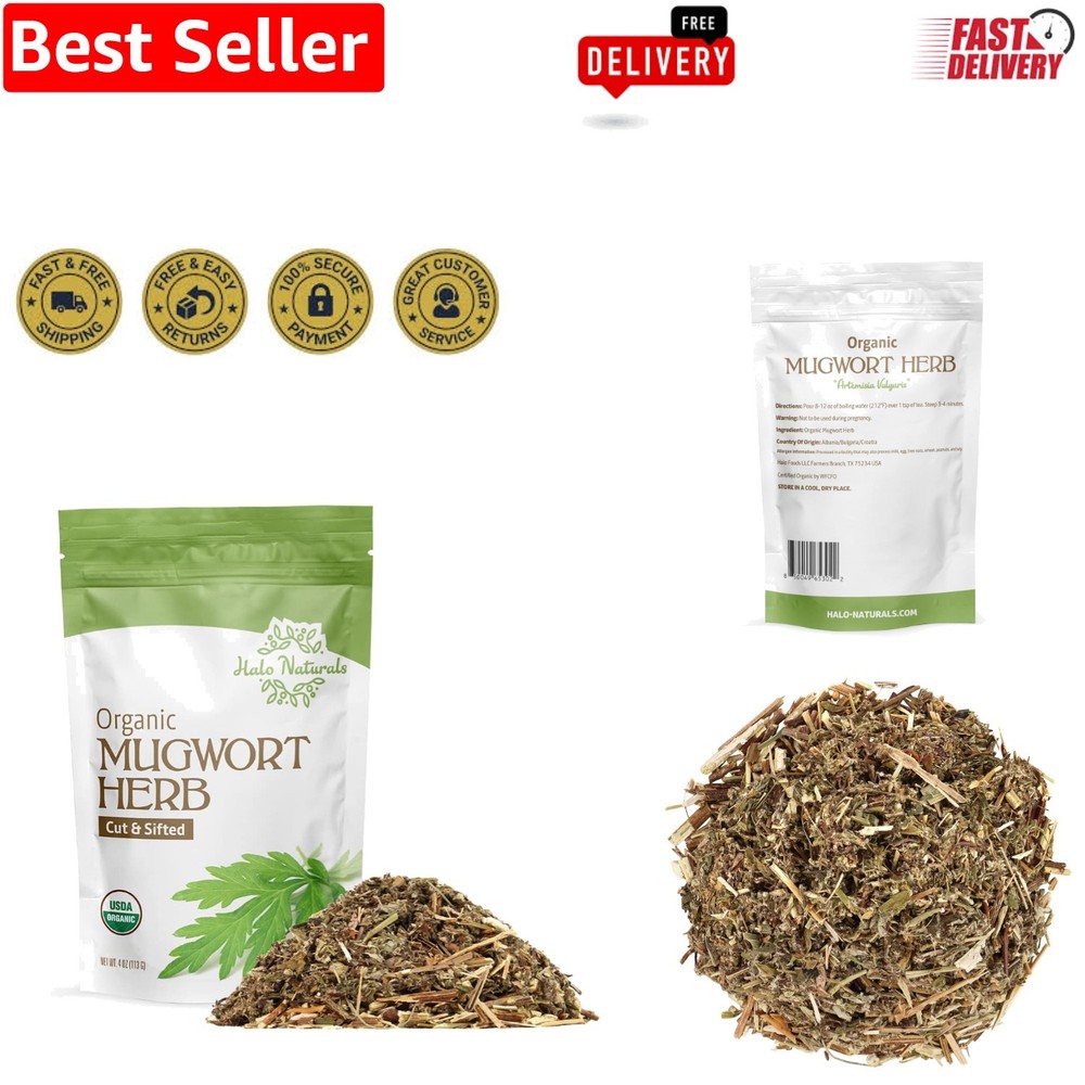 Organic Mugwort Herb 4oz – Cut & Sifted in Resealable Bag for Freshness