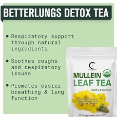 Organic Mullein Leaf Tea Herbal Tea Bags for Lung Cleanse Respiratory Breathing