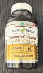 Amazing Formulas Turmeric Curcumin BioPerine 2250 Mg Serving Veggie Capsules 180