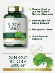 Ginkgo Biloba 6000 Mg Supports Healthy Brain Function Mental Alertness, 200 Caps