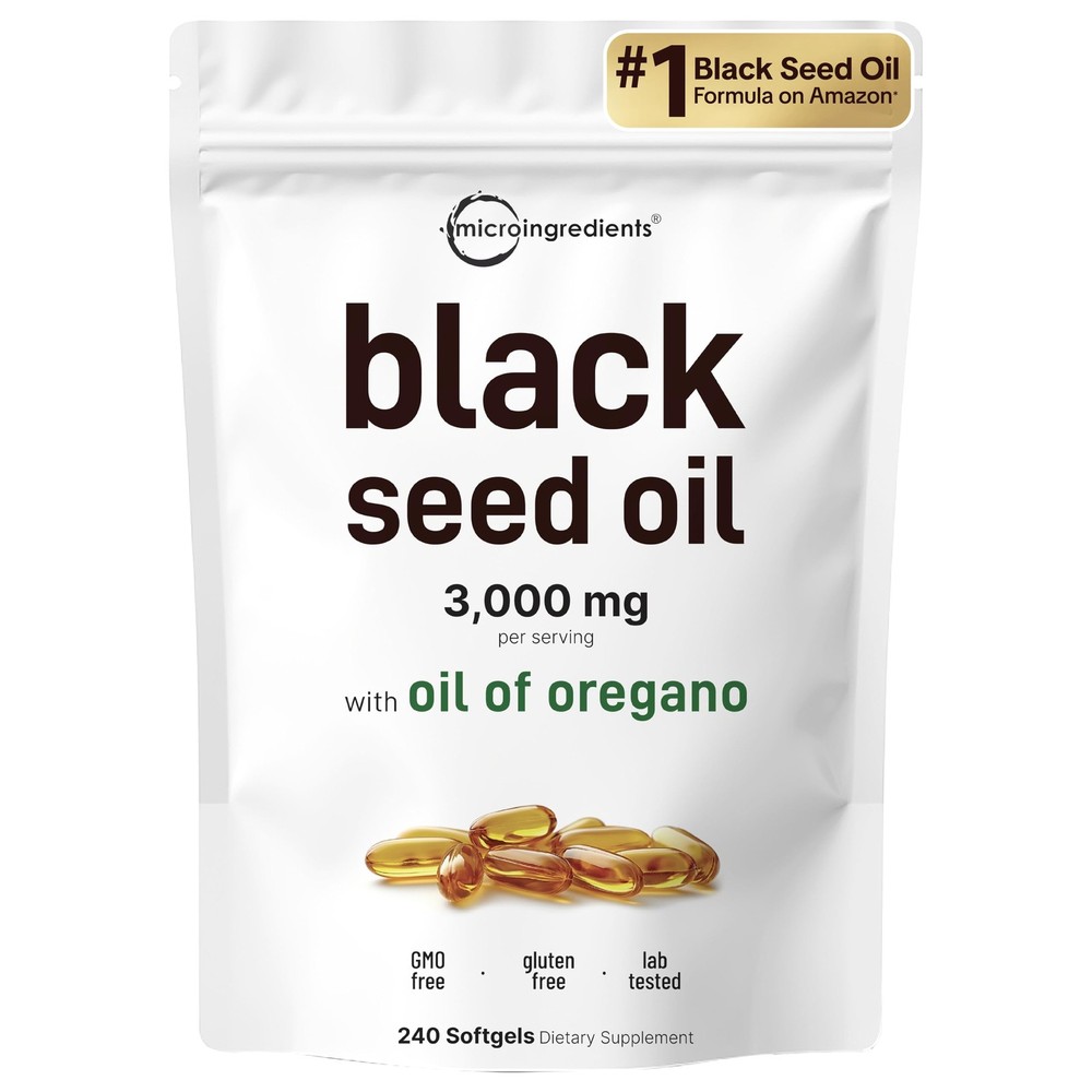 Micro Ingredients Black Seed Oil Softgels, 3,000mg, 240 Count | 2-in-1 Formul…