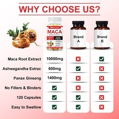 Maca Root Capsules 10000mg, Peruvian Maca Extract for Men & Women 120 Capsules